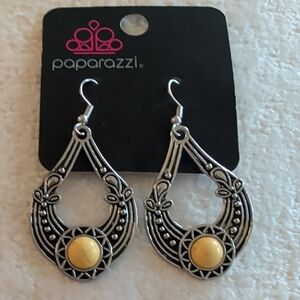 Poparazzi Yellow Stone Metal Teardrop Dangle Earrings New
